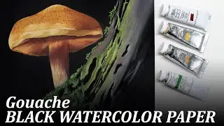 GOUACHE on BLACK hot press WATERCOLOR PAPER // Mushroom painting demo