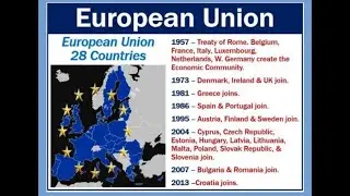 European Union (EU) is an economic and political union of 28 countries, located primarily in Europe