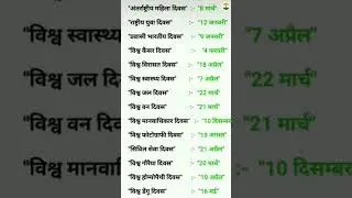 अंतर्राष्ट्रीय दिनों से संबंधित महत्वपूर्ण प्रश्न #gk #lucent #motivation #upsc #trending #shorts