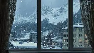 Snowy Mountain Town Through the Window | Peaceful Winter Morning Ambience for Relax, Focus & Sleep