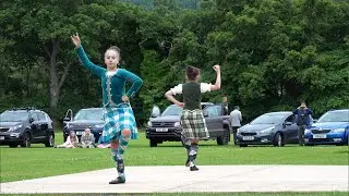 Seann Trews dance display by young Highland Dancers during Pitlochry Highland Nights July 2022