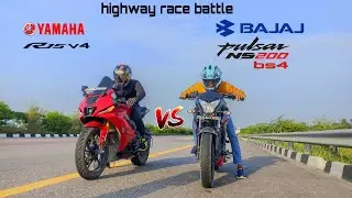 2017 pulsar ns200 bs4 vs yamaha r15v4 | highway race battle | ns can deat r15?