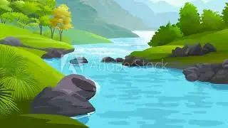 A river in the mountains colorful movement cartoon creative animated background scene motion
