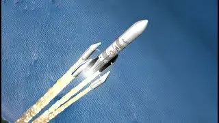Ariane 6 modular three-stage launcher, four boosters (A64 configuration) animation demo