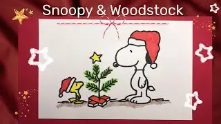 How To Draw Snoopy and Woodstock | Peanuts | Christmas Season 🎄⛄️🎄