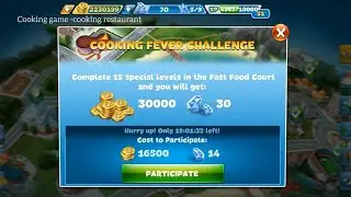 Cooking Fever Challenge ( Fast Food Court level 1 to 5 ) 3 Star ⭐⭐⭐