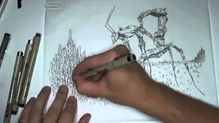 Drawing a Giant Robot Bug Destroying a City