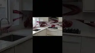 Cherries & Red Waves 🍒 Stunning Printed Glass Splashback | Bold Modern Kitchen Design Ireland