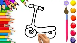 How To Draw cute Scooter Drawing, Painting & Coloring For Kids and Toddlers_🌈🎨