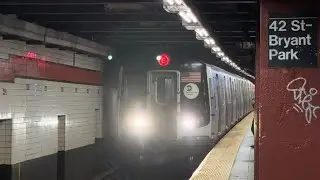 IND 6th Avenue Line: (D) Express & (F) (E) Local Trains at 42nd Street-Bryant Park (R160, R68)
