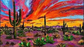 Saguaro National Park painting | Custom Arizona Desert palette knife art🌵🎨