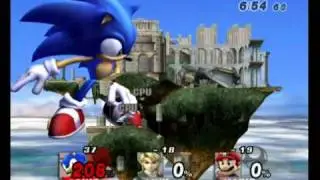SSBB: Giant Sonic vs Mario & Link (Slow Brawl)