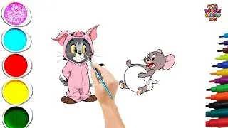 How to Draw Funny Dressed Tom with baby 🐱🐭 | Easy Cartoon Drawing for Kids