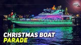 Florida Holiday Boat Parade. Christmas Boat in Dunedin FL. Walking Tour / Hiking Travel Guide 4K