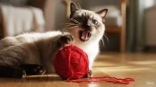 A cute cat playing with yarn