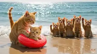 Котята потерялись в открытом море. Кошка-мама их спасла.