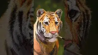 Painting a Hyper-Realistic Tiger  #satisfying #artlessons #nature