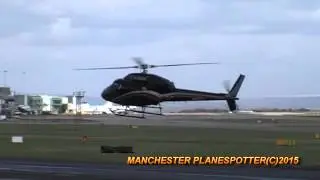 GB Helicopter Eurocopter AS355NP G-DCAM Landing And Taking Off At Manchester Airport On 02/03/2015