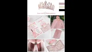 Rose Gold Glitter Laser Cut Hollow Rose Invitations Cards with Glitter Pockets for Quincenera