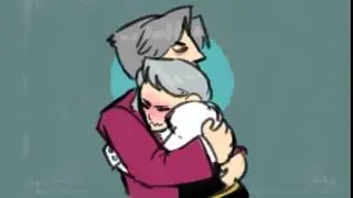 AWKWARD SIBLING HUG: Miles Edgeworth/Franziska von Karma edition