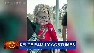 Baby dressed up at Donna Kelce in adorable Halloween costume