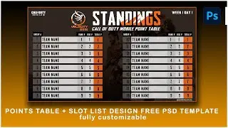 PUBG MOBILE POINTS TABLE + SLOT LIST DESIGN FREE PSD TEMPLATE fully customizable