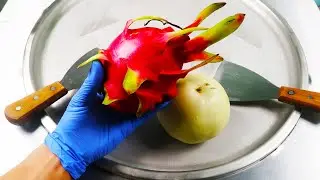 Make ice cream rolls with dragon fruit and melon pear | ASMR Street Food