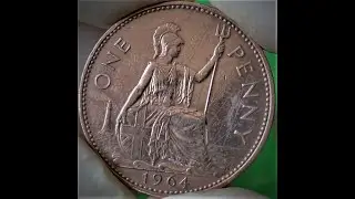 One Penny 1964, 58 year old coin, ELIZABETH II DEI GRATIA REGINA F D