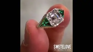 Handmade 4 CT Asscher Cut Engagement Ring with Emerald Side Stone