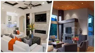 75 Living Space With A Hanging Fireplace And A Stone Fireplace Design Ideas You'll Love 🔴