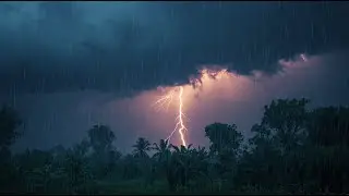 Stormy Night Over Rice Fields | Thunder, Rain & Lightning | ASMR