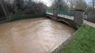 Flooded River Cole at Trittiford Mill Park  and The Dingles (The Shire Country Park)