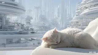 White Future Dreams – Relaxing Piano with a Futuristic Cat (4K) 🌙😴📖 [Relaxing Music]