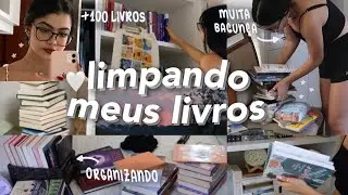 limpando minha estante de livros inteira ✨ (+100 livros) | arrume comigo  📚🧹