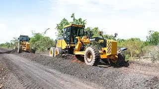 Processing Gravel Mixing & Pushing Technique With Building Road Machinery | Provincial Road Project