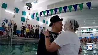 Couple who met at water aerobics class ties the knot at the same pool