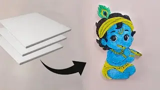 3 in 1 Thermocol Krishna Craft Ideas | Wall Decor, Showpiece & Stand | easy thermocol craft ideas