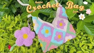 [Eng sub]Crochet granny square bag|☁️Flower granny square| 🌸Móc túi ghép ô họa tiết hoa năm cánh