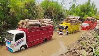 Mobil Truk Oleng Muatan Kayu Isuzu NMR Terguling Jembatan Rc Handmade Canter Fuso Melewati Tanjakan