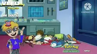 Ash, Dawn, Brock, Lyra, and Khoury rams over F1shard.