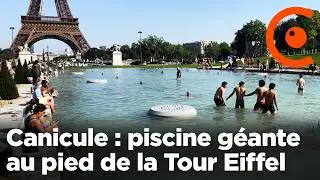 Canicule à Paris : baignade dans la fontaine du Trocadéro en face de la Tour Eiffel