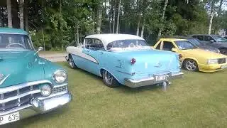 Old american cars at Midsummer holiday in Kv&auml;num, Sweden