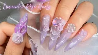 Lavender Rose Princess Nails 💜🌹| Korean Nails | Self Nail | Nail Art | ASMR