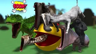 Dinosaur, Gorilla, Cow, Elephant, Pacman, Run, Wild animals