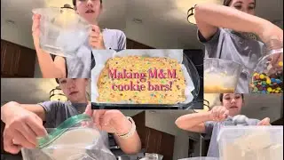 🍪🌈 Making M&M cookie bars! 😋👍 