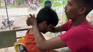 ASMRstreets : Indian Hardworking Street Barber || Intense Head Massage!#asmr #viralvideo #asmrsounds