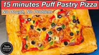 Crispy Puff Pastry Pizza in 15 Minutes | Easy Veggie Pizza with Mozzarella & Tomato Sauce