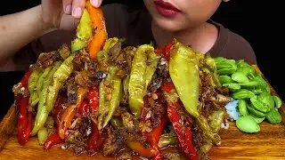 CHILLI MUKBANG||FRIED CHILLI WITH MACKEREL FISH & STINK BEANS (  PETAI )