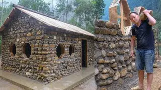 Primitive survival skills: Building rudimentary stone house with fireplaces inside.