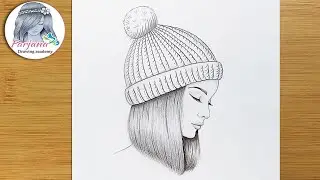 A girl wearing a winter hat - Pencil sketch tutorial with just one pencil || How to draw a girl